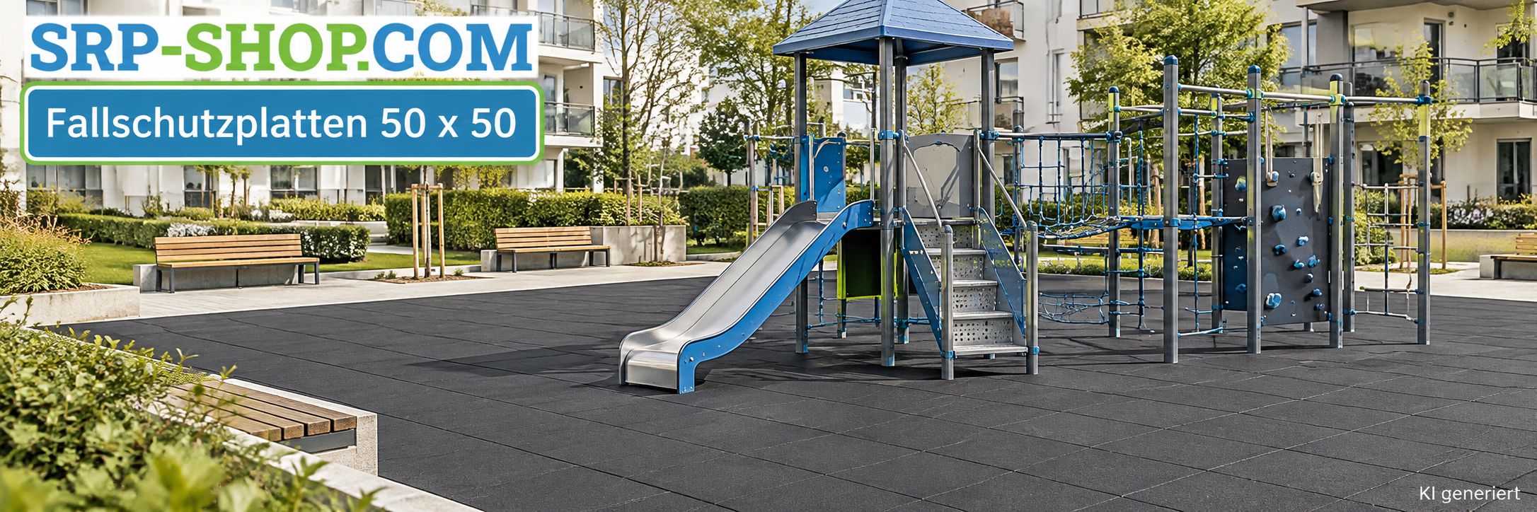 Kinderspielplatz mit Fallschutzplatten 50 × 50 cm mit Drainage und Stecksystem in verschieden Farben